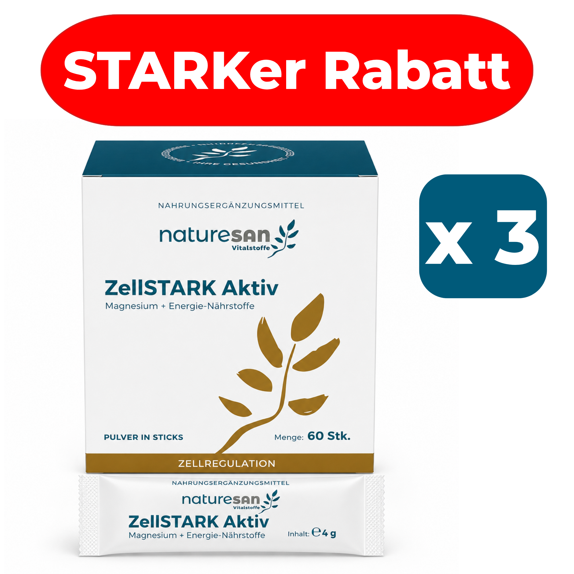 Vorratspack ZellStark Aktiv | 3 Packungen je 60 Stk. Sticks