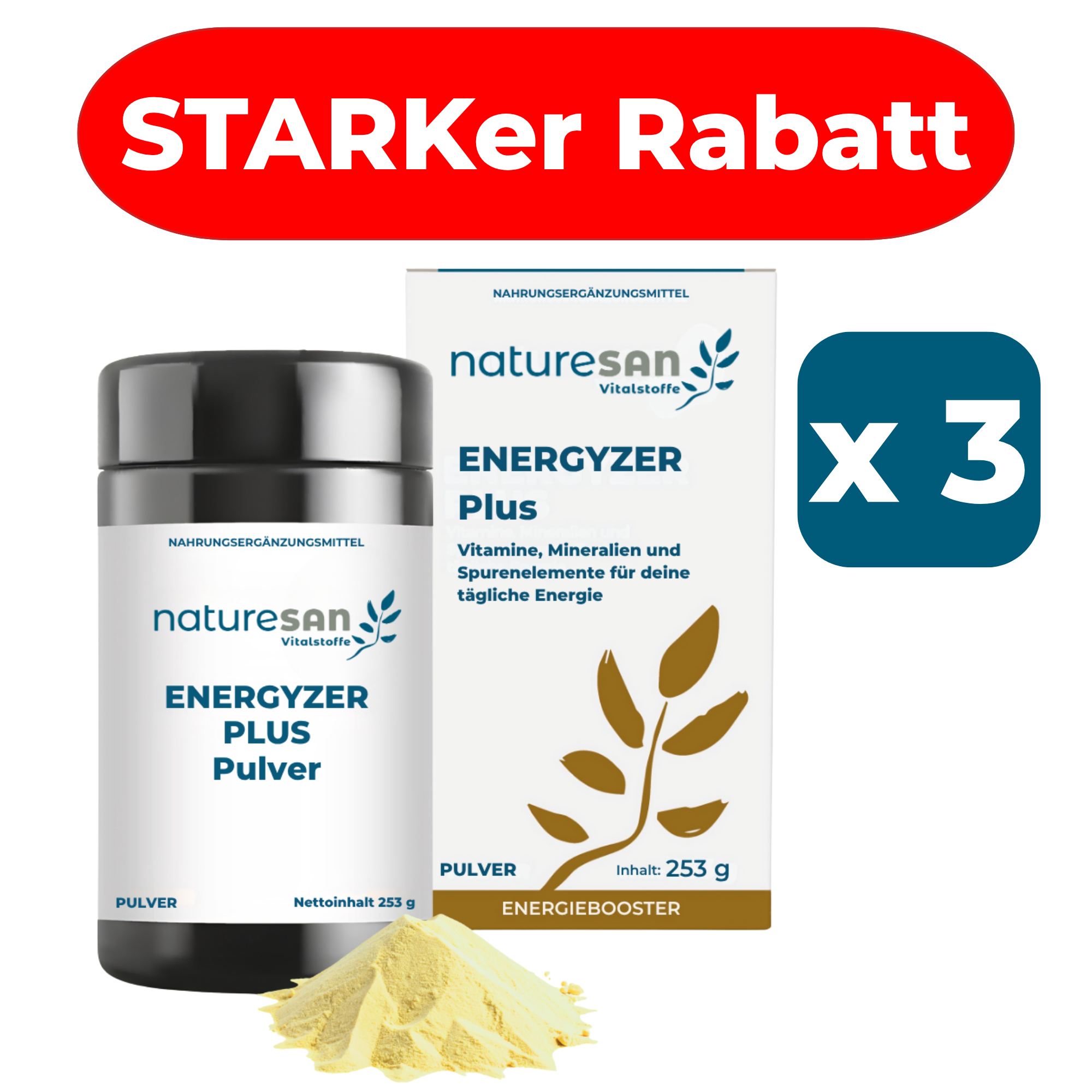 Vorratspack Energyzer Plus | 3 Packungen je 253 Gramm Pulver